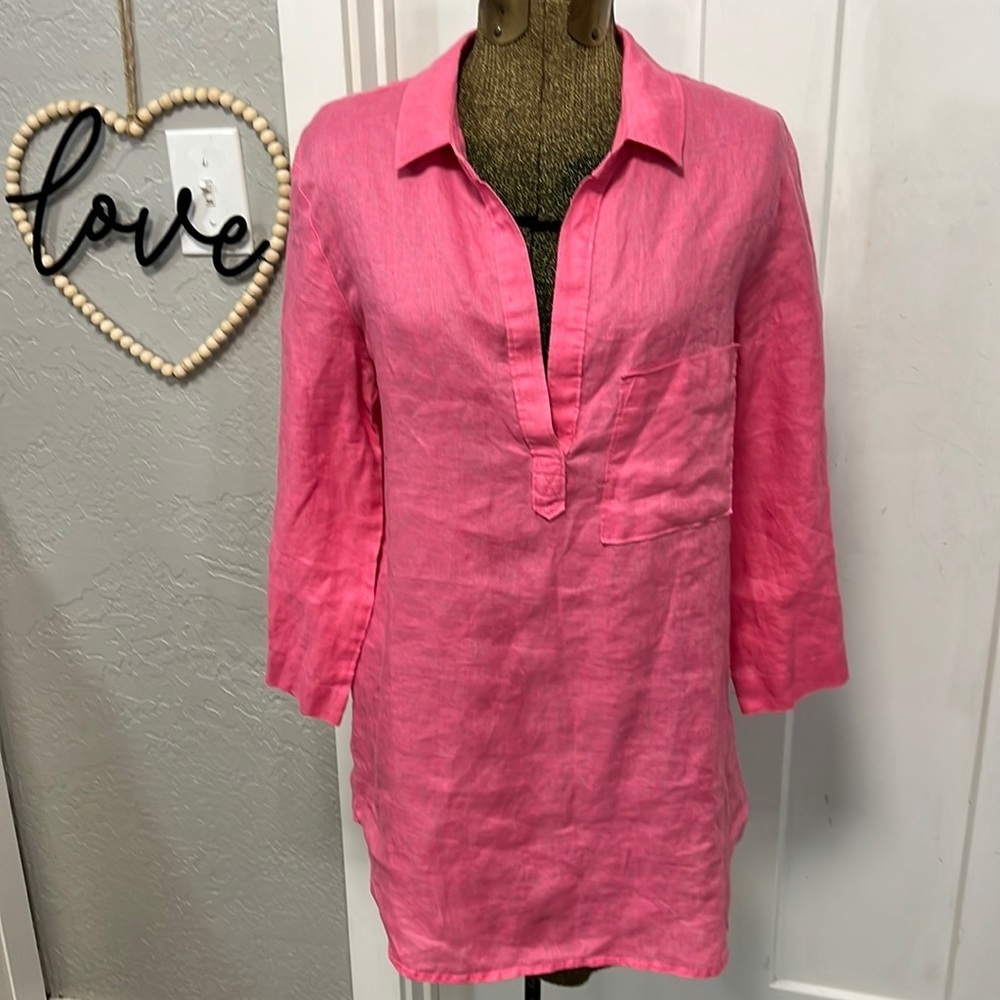 BELLA DAHL LINEN TUNIC PINK SIZE LARGE